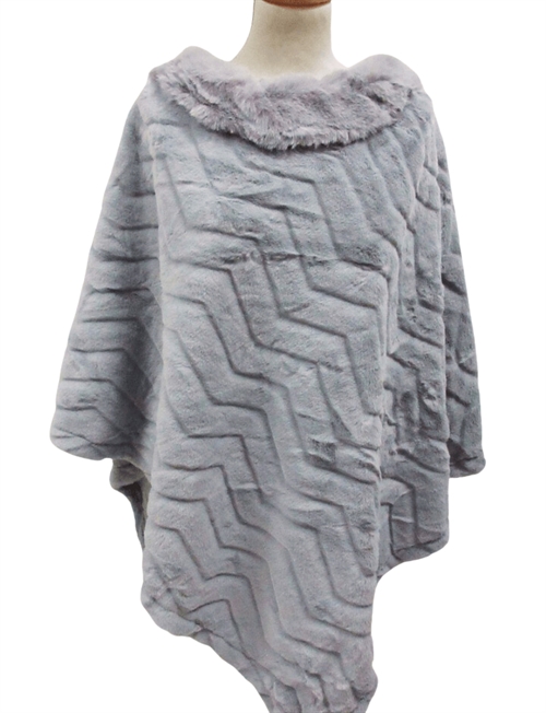 Yasmina | oversize poncho med grå imiteret pels